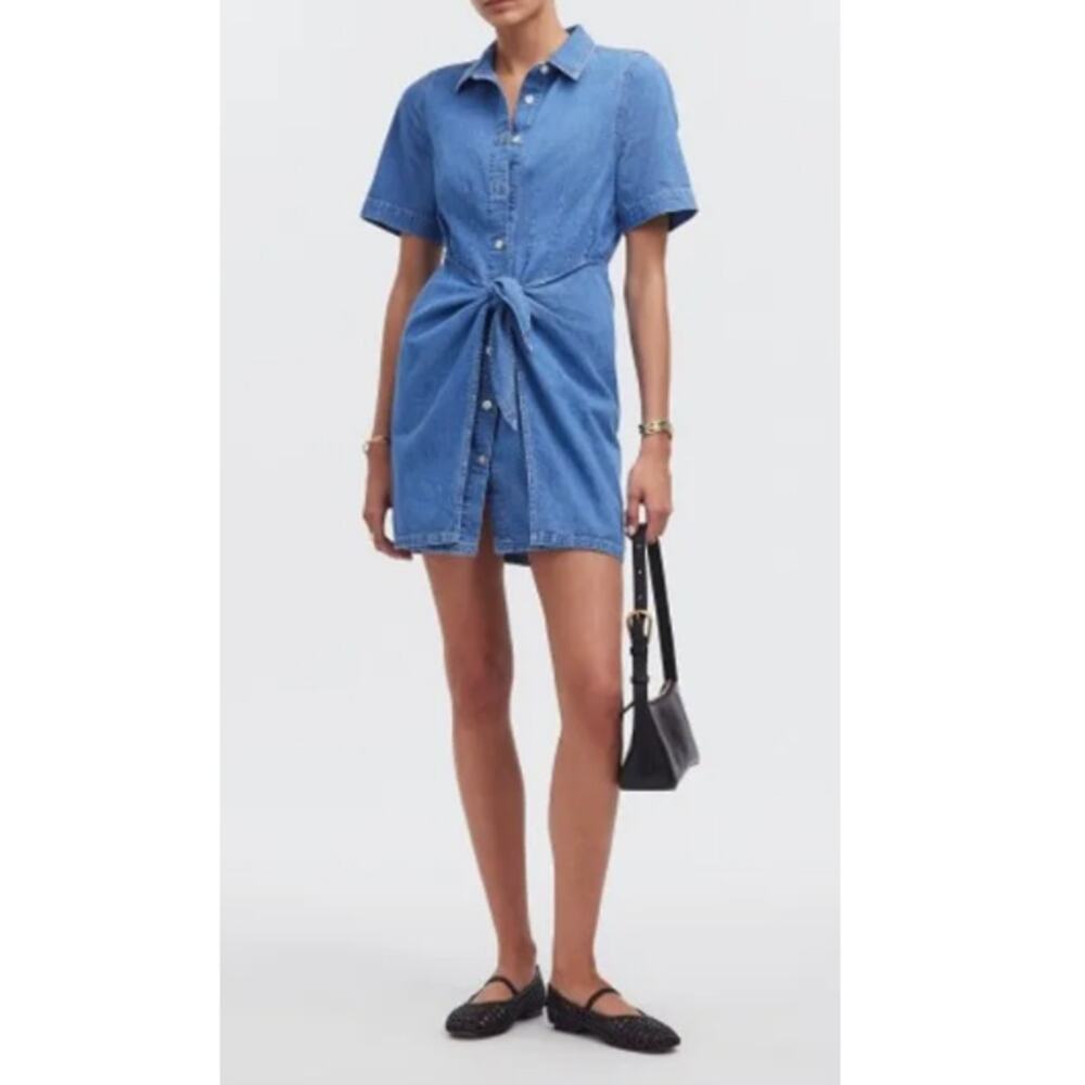 Madewell Women's Caulk Wash Denim Overlay Wrap Front Mini Shirt Dress Size 4